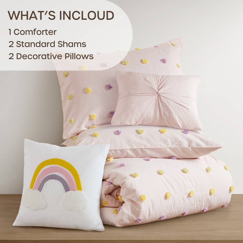 5PCS Full/Queen Cotton Jacquard Pom Pom Comforter Set Media 12