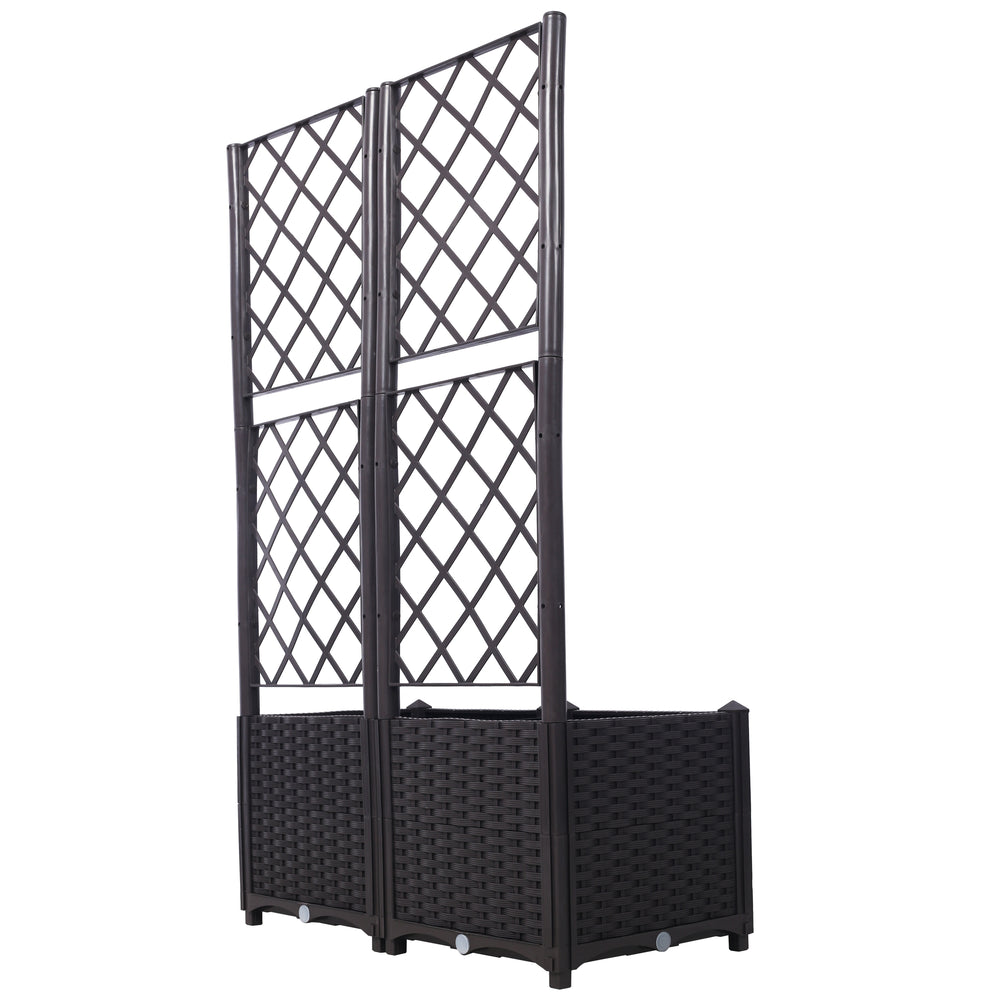 Poly Rattan Brown Trellis Raised Bed  with Drainage Plug - 2 Removable Pots with Large Flower Boxes - Built-in Support for Climbing Plants - Outdoor Patio Garden Decoration Media 5