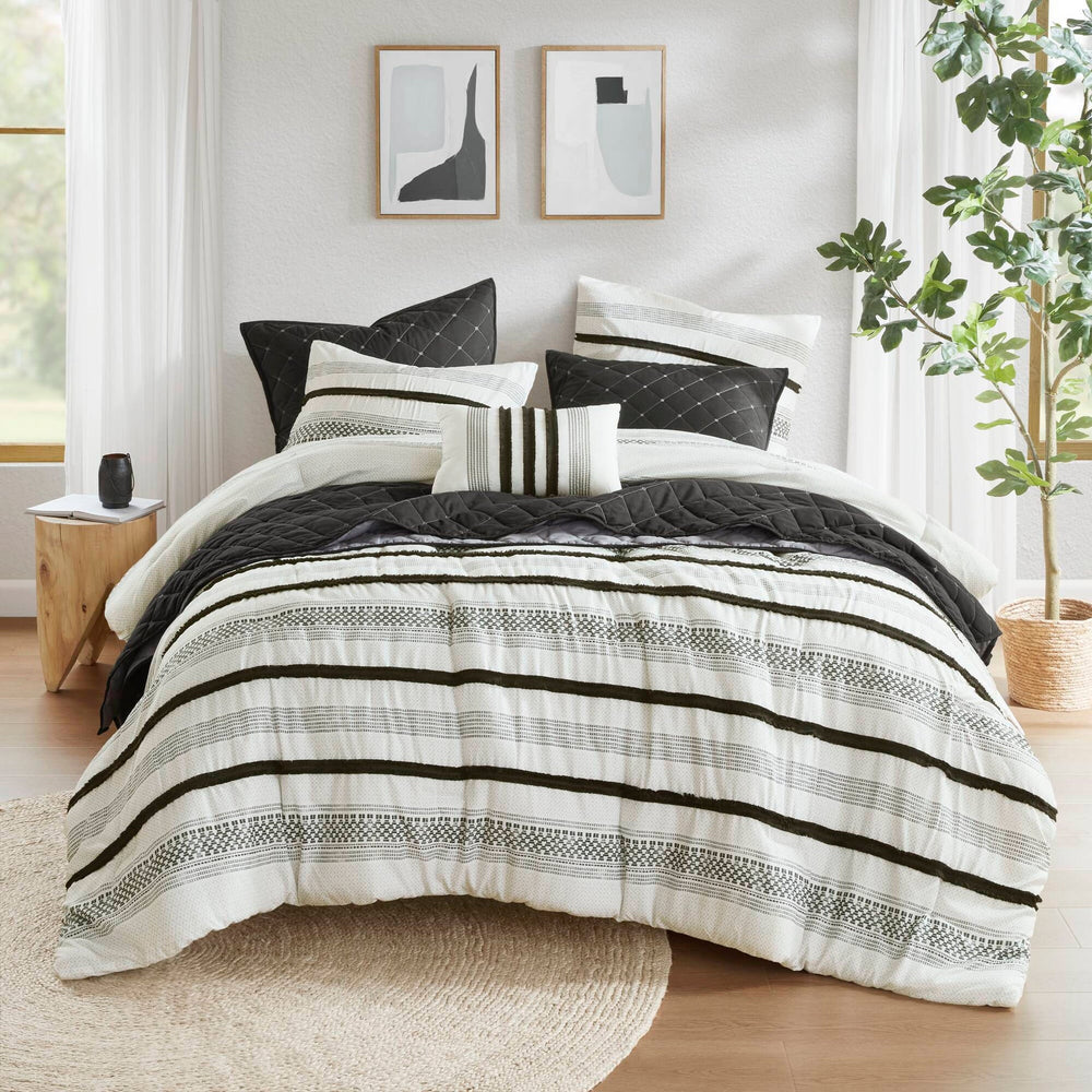 7 Piece Stripe Comforter and Quilt Set-Full/Queen Media 1