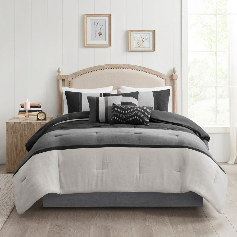 7 Piece Faux Suede Comforter Set Black Queen Media 15
