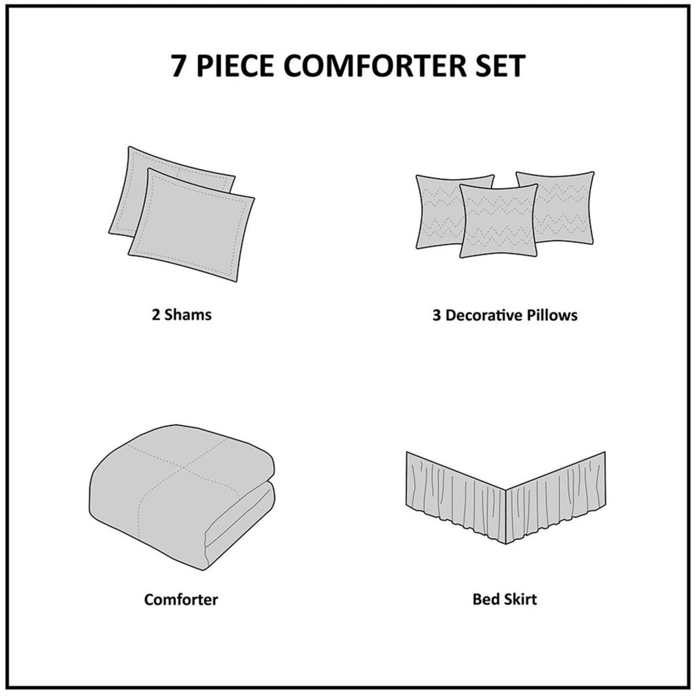 7 Piece Jacquard Comforter Set Grey/Taupe King Media 2