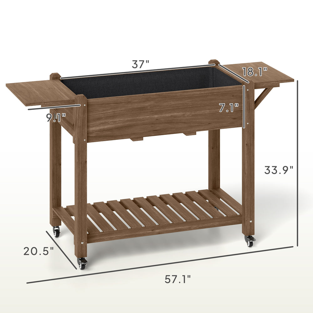 Convenient Elevated Garden Bed,Wood Raised Planter Box,with Lockable Wheels,Side Tables,Bottom Shelf,Drain Holes Media 3