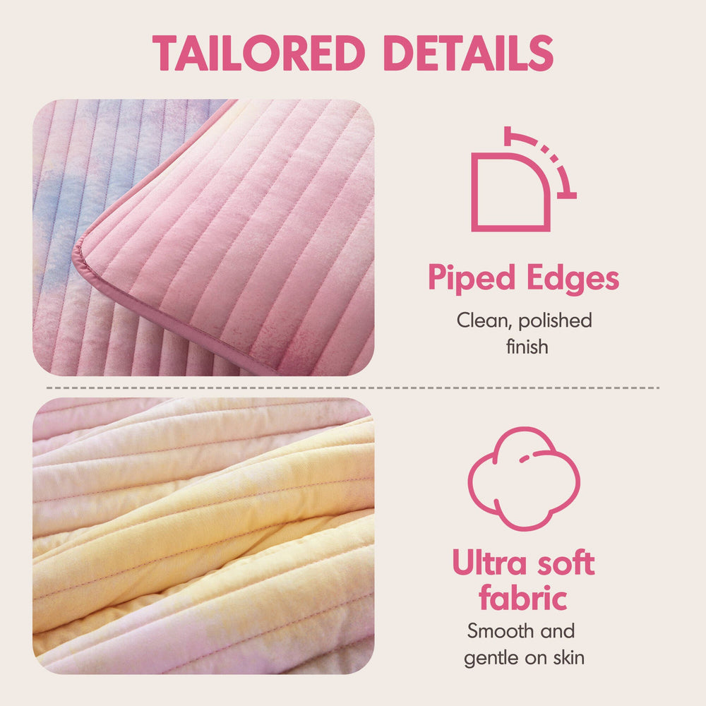 4 Pieces Full/Queen Watercolor Tie Dye Printed Quilt Set with Throw Pillow,Pink Media 11