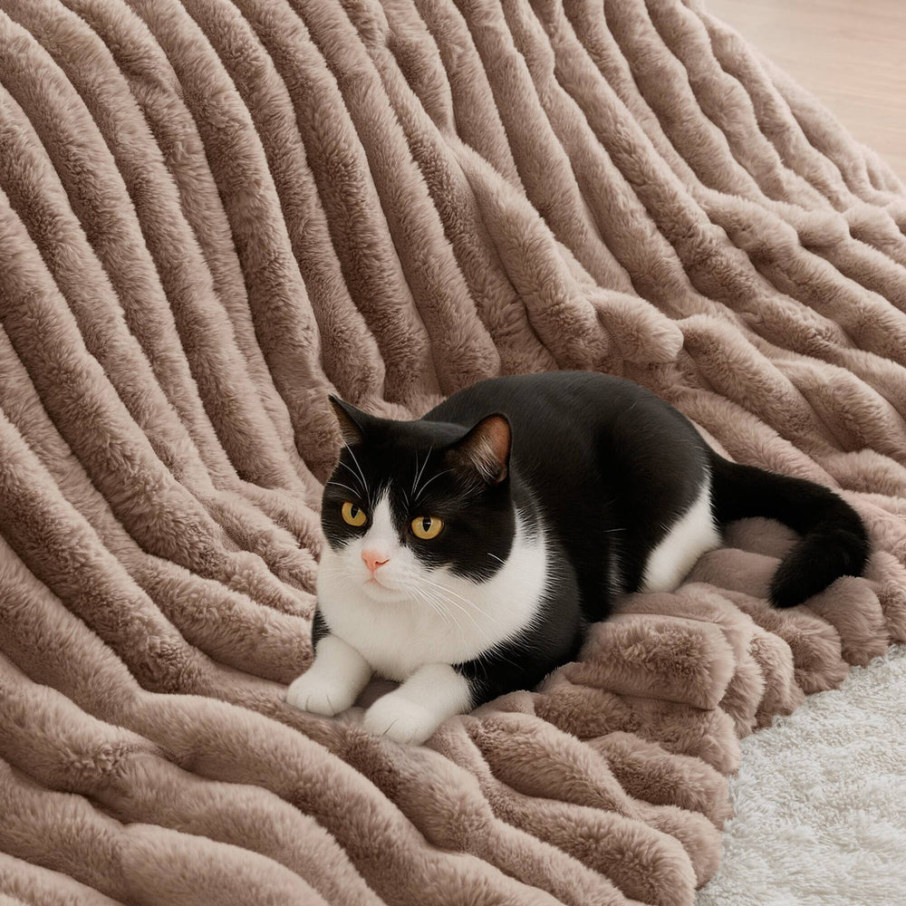 3 Pieces King Ultrasoft Faux Fur Ribbed Comforter Set,Mocha Media 13