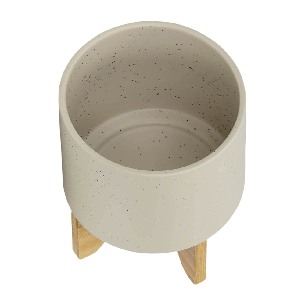 S/2 5/8' PLANTER W/ WOOD STAND, MATTE BEIGE Media 5