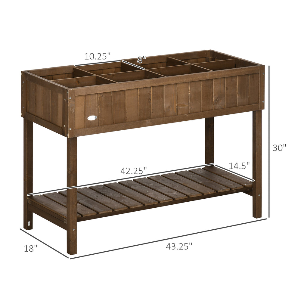 Outsunny 43x18x30in Raised Garden Bed with 8 Pockets and Shelf, Wooden Elevated Planter Box with Legs to Grow Herbs, Vegetables, and Flowers, Dark Brown Media 5