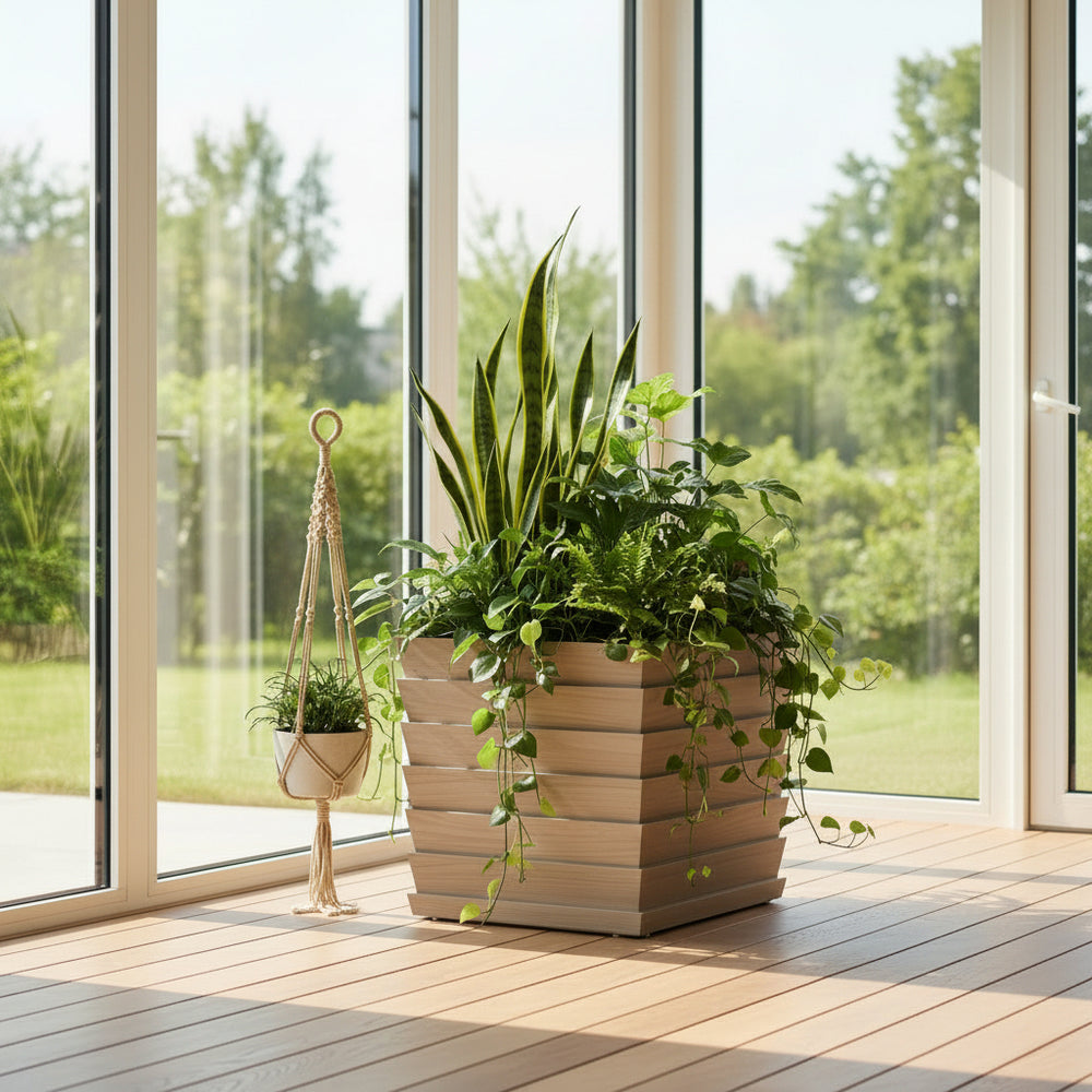 Rectanglar Ridge Box Planter Tall - Ash Brown Media 2
