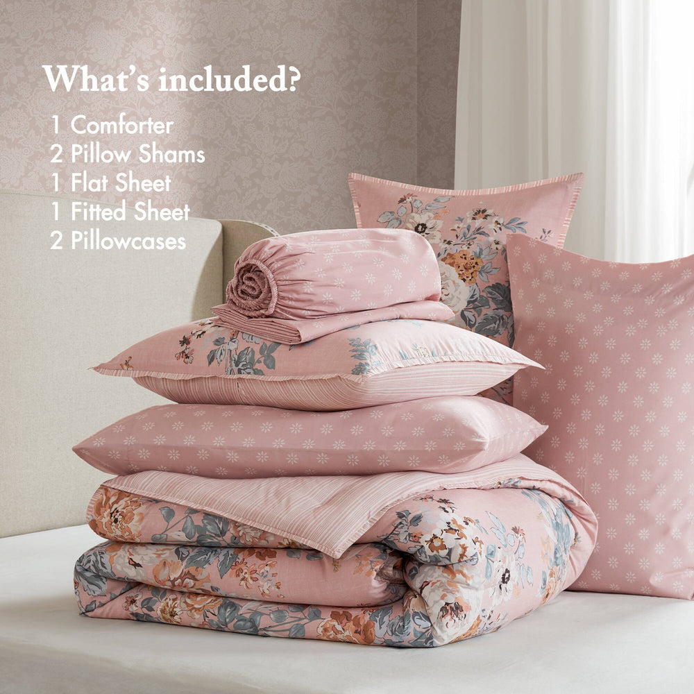 7-Piece Queen 7 Piece Vin -inspired Collection floral print,Pink Media 4