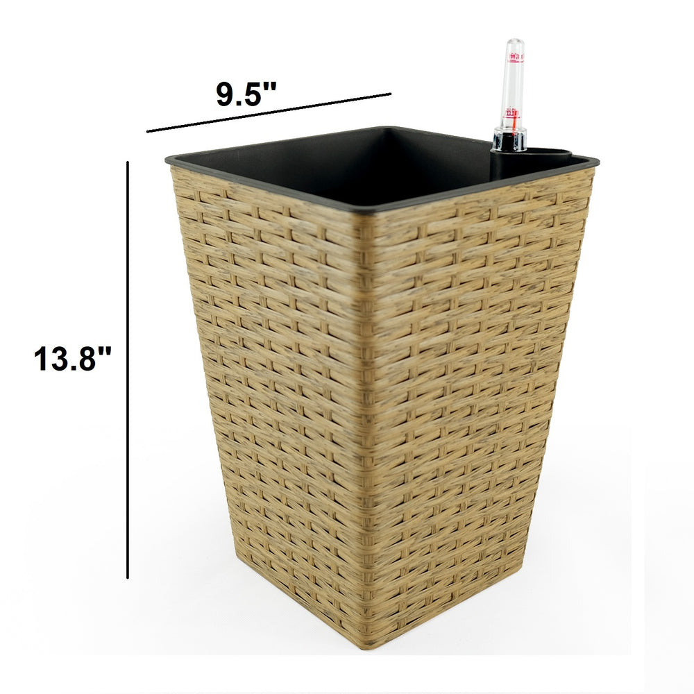 2-Pack Smart Self-watering Square Planter for Indoor and Outdoor - Hand Woven Wicker - Brown Media 3