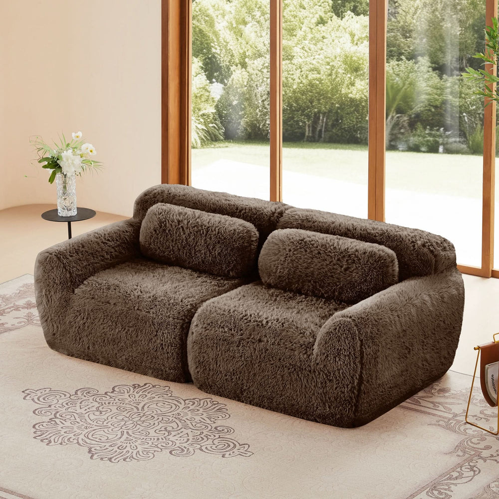 2 Seater Modular Sofa Plush Fabric Ergonomic Design Living Room Couch Chocolate Includes Pillows Media 1