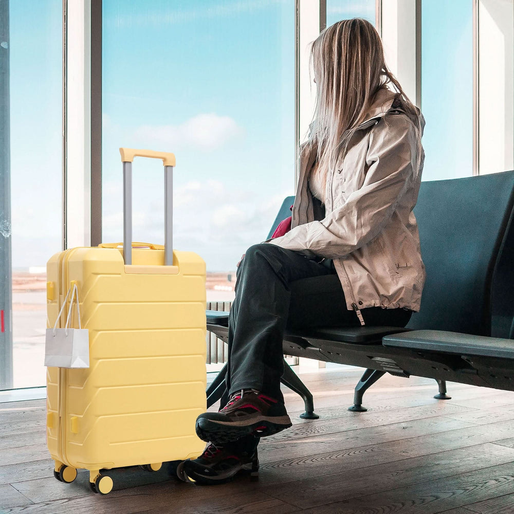 ABS Luggage Set Spinner Wheel 3-Piece Yellow Waterproof Travel Case 20 24 28 Inch Media 2