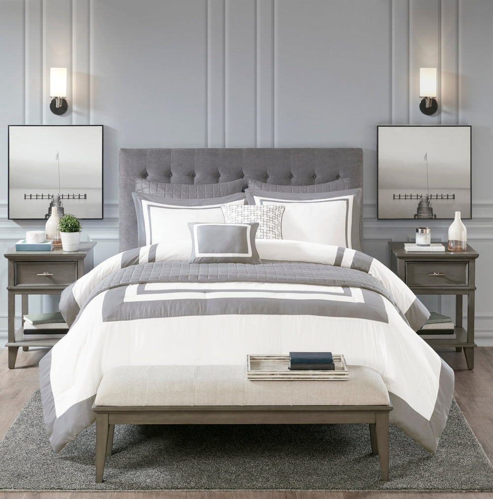 8 Piece Comforter and Quilt Set Collection Grey Full/Queen Media 7