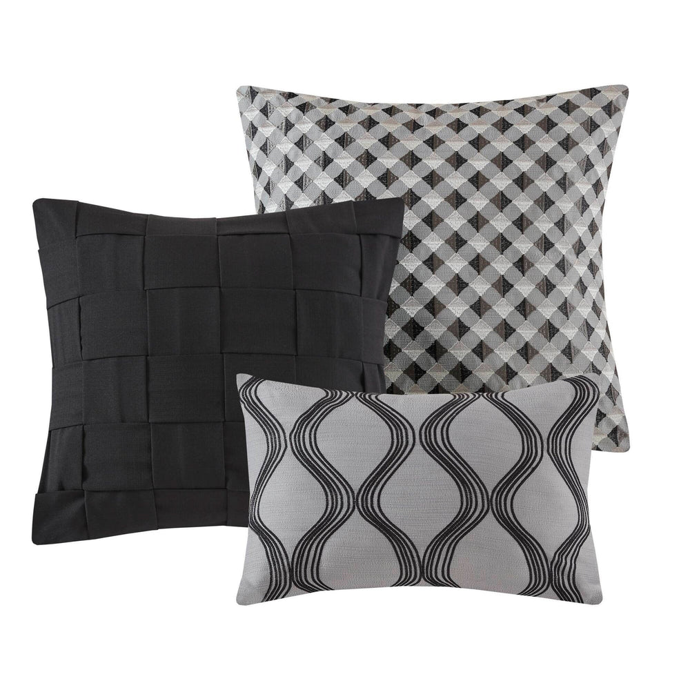 8 Pieces Queen Comforter Set,Black Multi Media 10