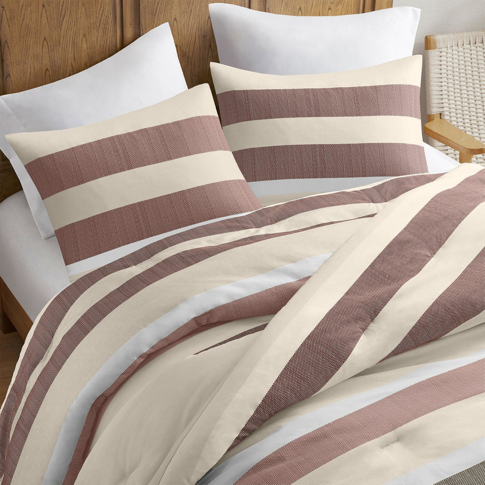 3-Piece King/Cal King Stripe Textured Print Comforter Set,Terracotta Media 5