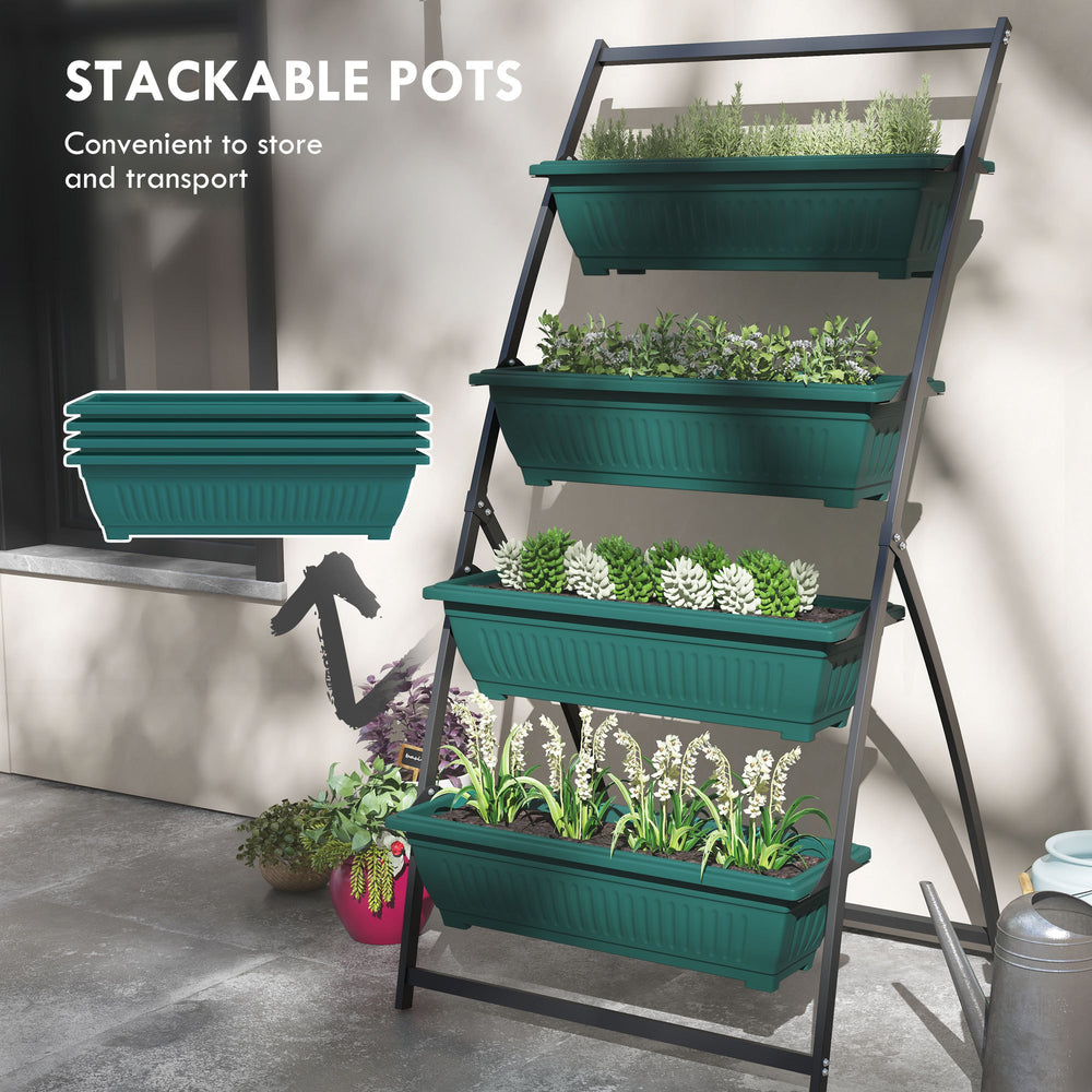 Outsunny Raised Garden Bed, 4 Tier Vertical Garden Planter Set, 4 Outdoor Planter Boxes with Stand, Self Draining Design Elevated Garden for Vegetable, Flowers & Herbs, Green Media 7
