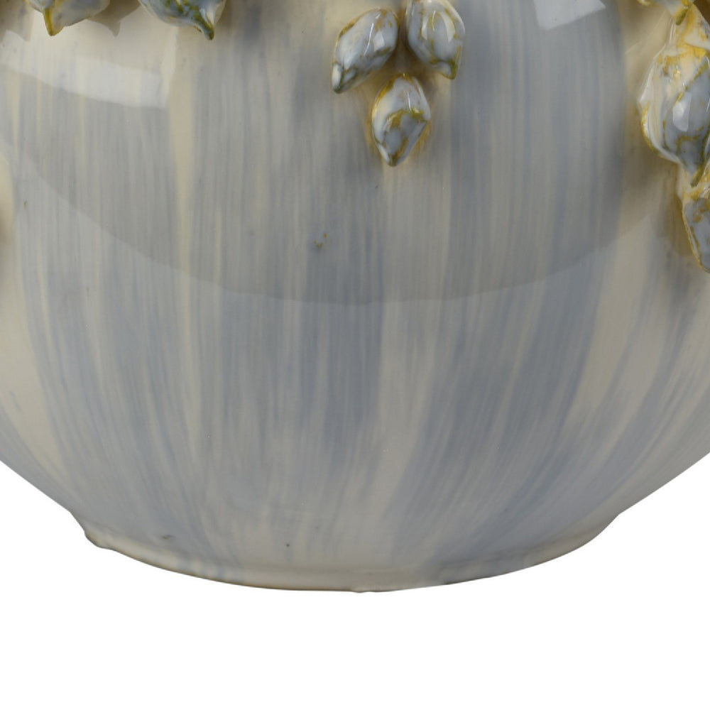 Decorative Bowl Planter, White Ceramic with Floral Garland Rim, 12 Inch Media 5