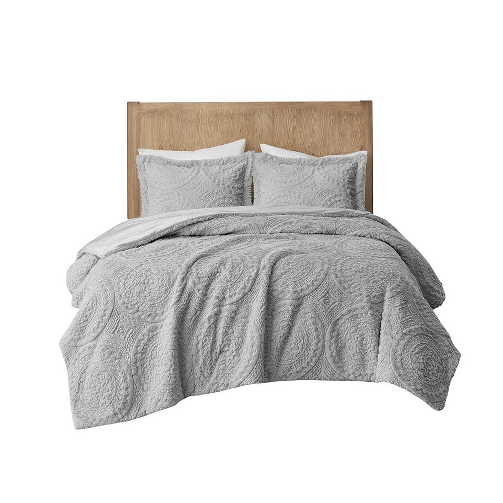 King/Cal King Embroidered Medallion Faux Fur     Comforter Mini Set Media 2