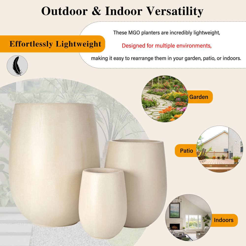 U_STYLE Lightweight Round MGO Outdoor Planter Set-3 Sizes (15.6''/10.74''/7.3''),Large Outdoor Indoor Flower Pots with Drainage Hole,Perfect for Lawn, Patio, Poolside & Indoor Decor Media 9