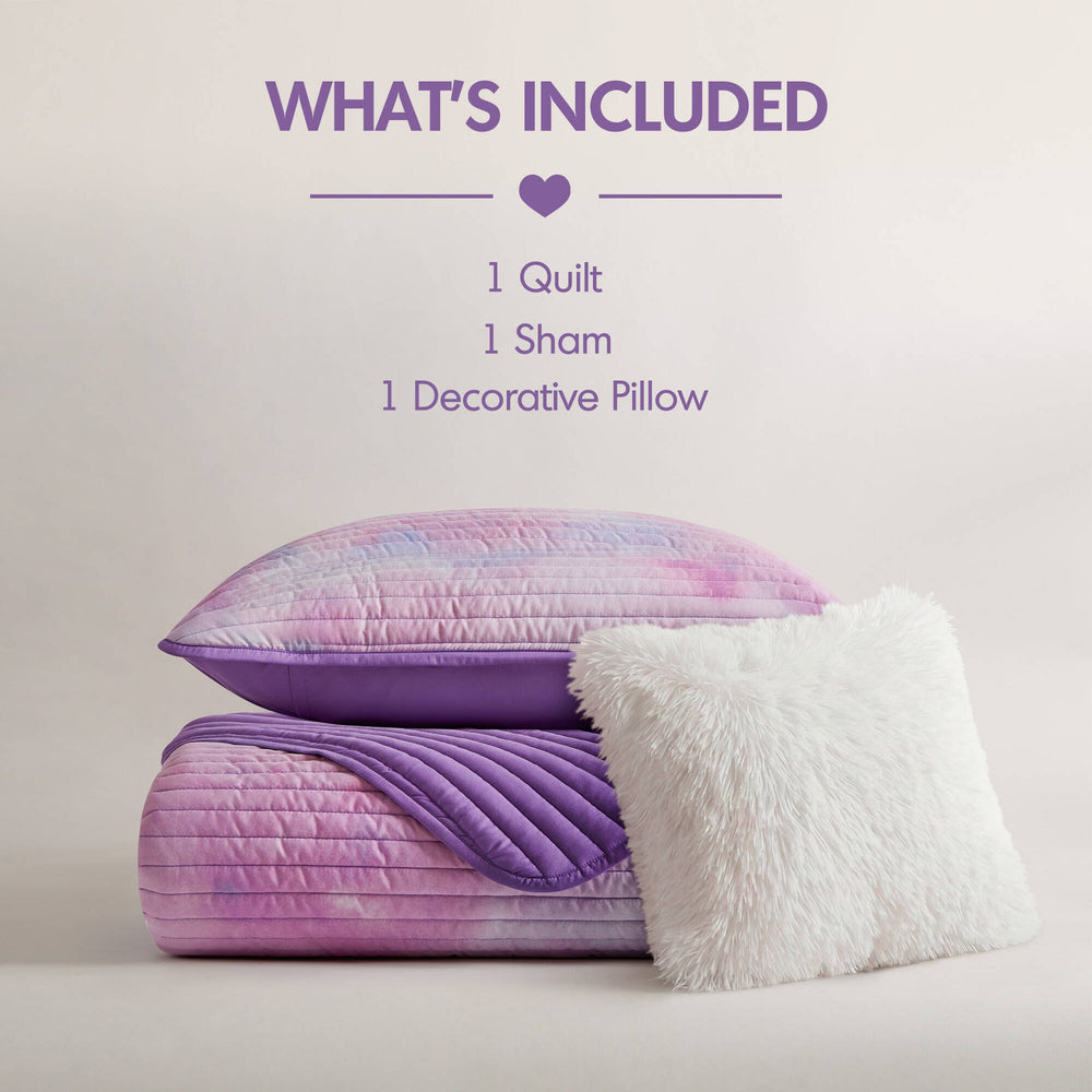 3 Pieces Twin/Twin XL Watercolor Tie Dye Printed Quilt Set with Throw Pillow,Purple Media 13