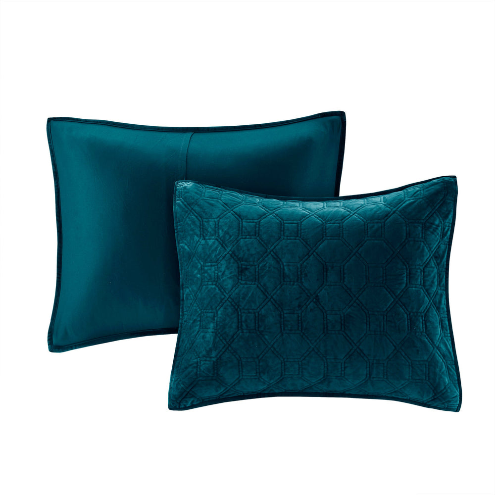 3 Piece Velvet Quilt Set Teal Full/Queen Media 6