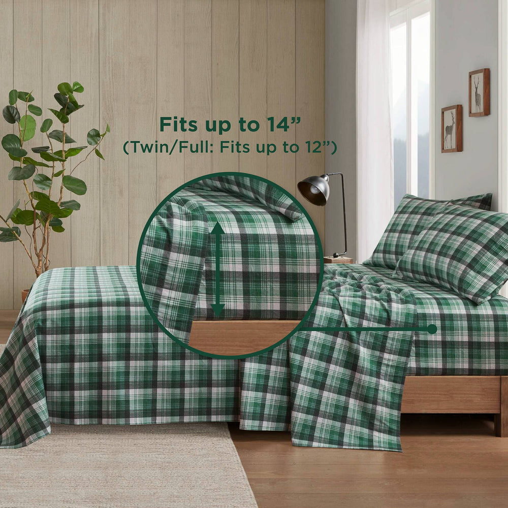 4 PCS Cal King Sheet Set Green Plaid Media 3