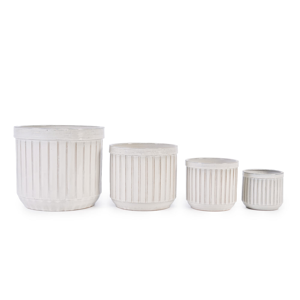 Handmade White Ceramic Planter Set of 4, 6/8/10/12 Inch Diameter, Vertical Line Pattern for Succulents & Cacti, Indoor/Outdoor Use on Windowsill & Bookshelf, Breathable Material Media 2