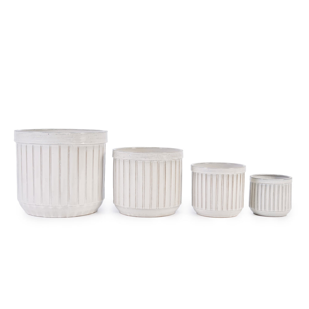 Handmade White Ceramic Planter Set of 4, 6/8/10/12 Inch Diameter, Vertical Line Pattern for Succulents & Cacti, Indoor/Outdoor Use on Windowsill & Bookshelf, Breathable Material Media 2