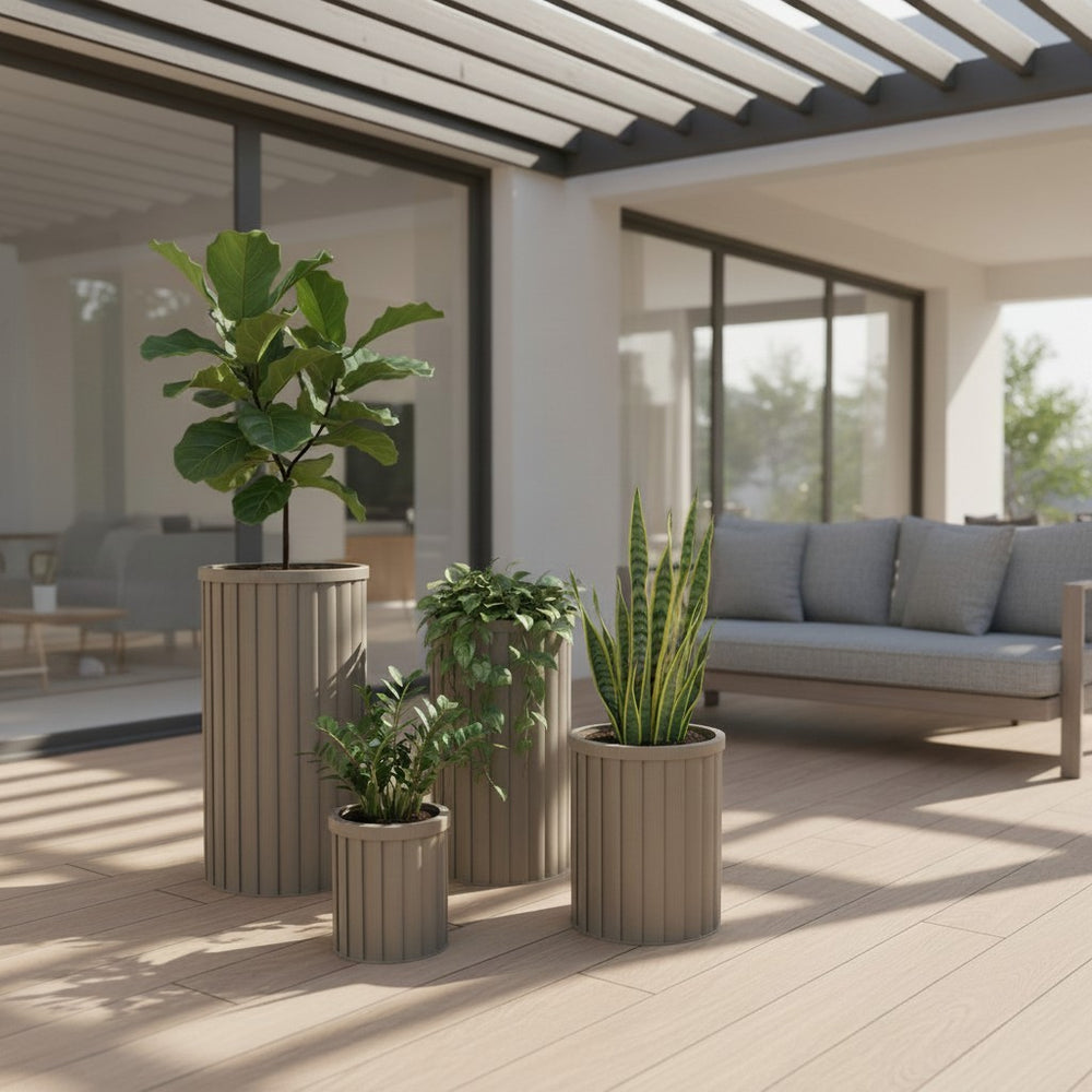 Round Strata Column Planter SM - Grey Brown Media 6