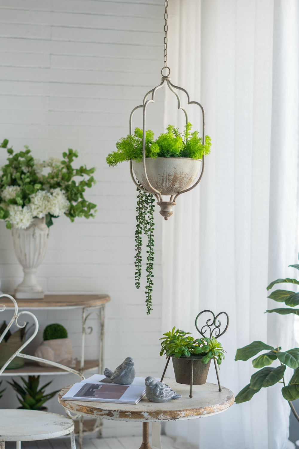 12x10x21.5' Rustic Hanging Iron Planter with Distressed White Finish Media 4