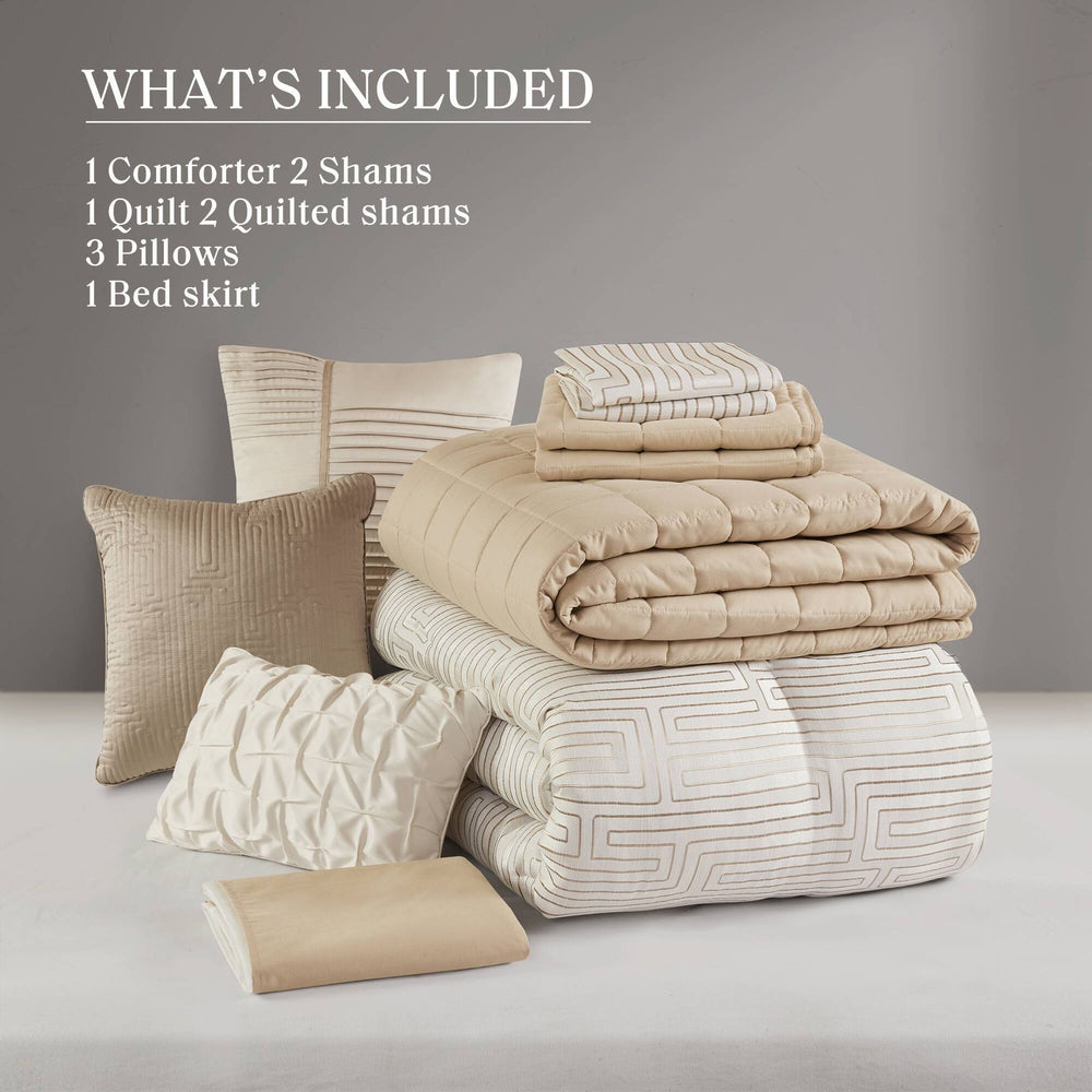10 PCS Cal King Luxury Jacquard Comforter Set Ivory Media 5