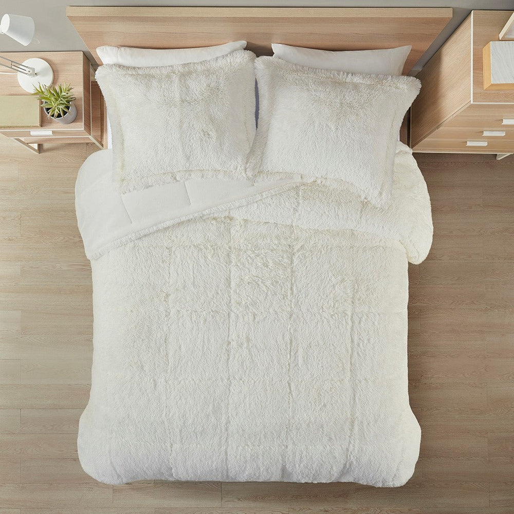 Full/Queen Shaggy Long Fur Comforter Mini Set Media 9