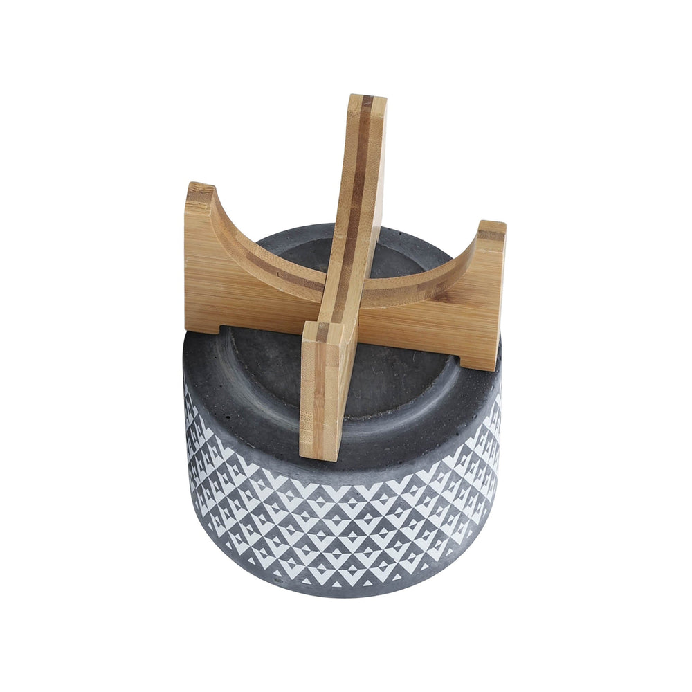 CERAMIC 5' AZTEC PLANTER ON WOODEN STAND, GRAY Media 6