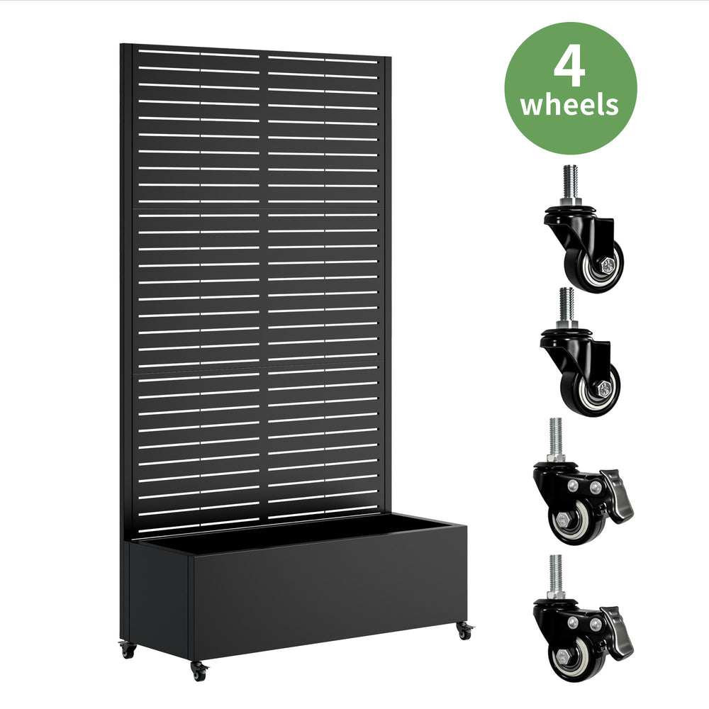 Metal Planter Box with Trellis, 73'x35'x16 Metal Raised Garden Bed with Trellis, Metal Planter Box with Drainage Holes & Lockable Wheels & Privacy Screen for Climbing Plants, Vegetables, Vines Media 8