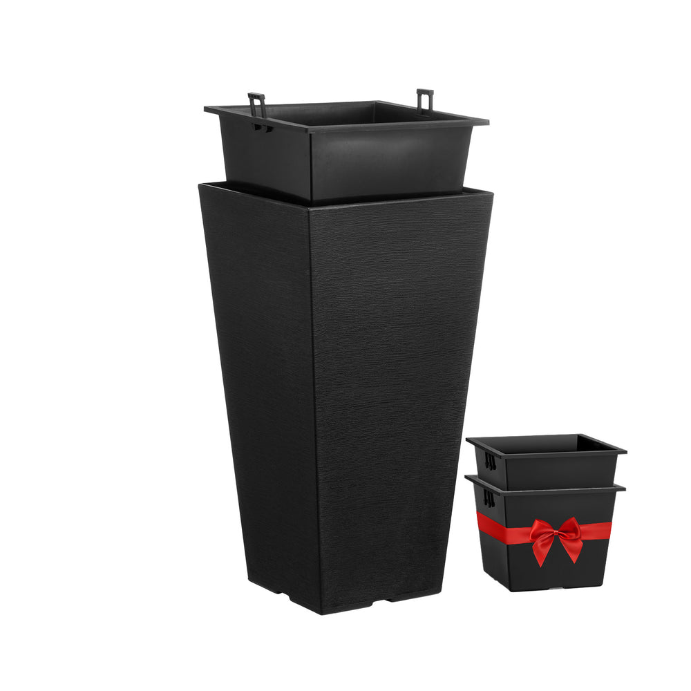 Set of 2 Tall Outdoor Planters 22inch, Large Planters for Outdoor Indoor Plants, Black Front Porch Planters Flower Tree Plant Pots with Modern Design and Built-in Drainage Media 1