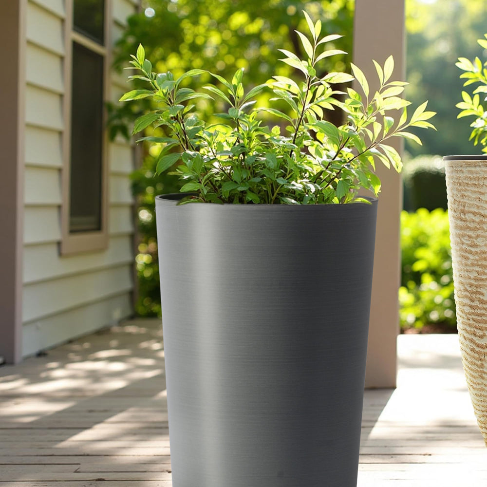 2 Pack Tall 21.7 in Planters for Outdoor Plants Modern Tall Square Planter Box Indoor Outdoor Porch Patio Flower Pot Modern Big Tapered Matte Tree Flower Pot for Garden, (Grey) Media 9