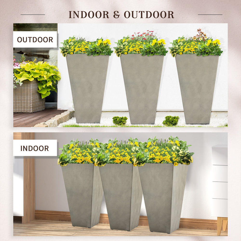 Outsunny Set of 3 Tall Planters with Drainage Hole, 28' Outdoor Flower Pots, Indoor Planters for Porch Patio and Deck, Gray Media 6