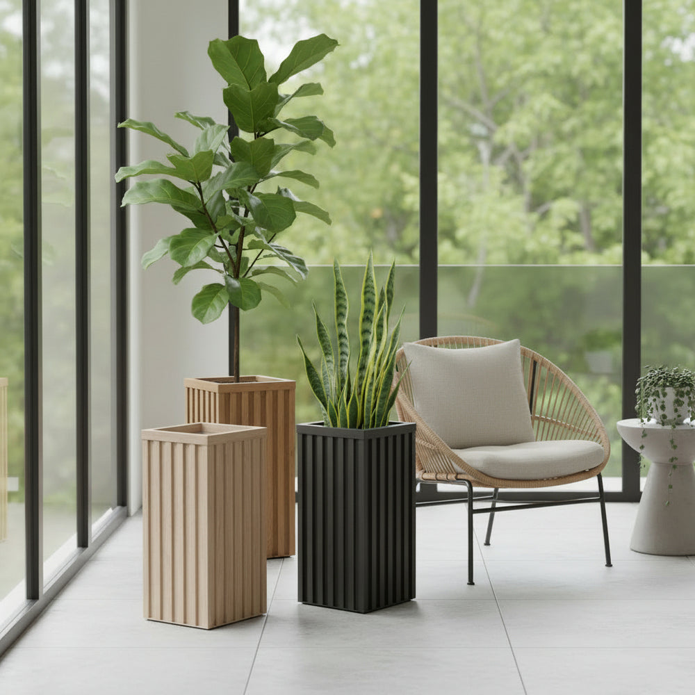 Square Grove Column Planter - Ash Brown Media 3