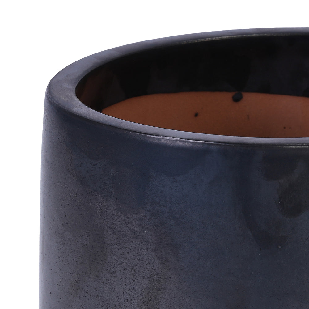 Handmade Black Matte Glazed Ceramic Planter Set of 3, 15/11/9 Inch Diameter, Textured Finish for Orchids & Begonias, Indoor/Outdoor Use on Windowsill & Bookshelf, Breathable Clay Media 13