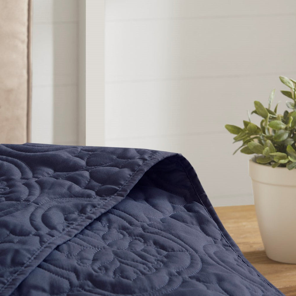 3 Piece Reversible Bedspread Set Navy King/Cal King Media 9