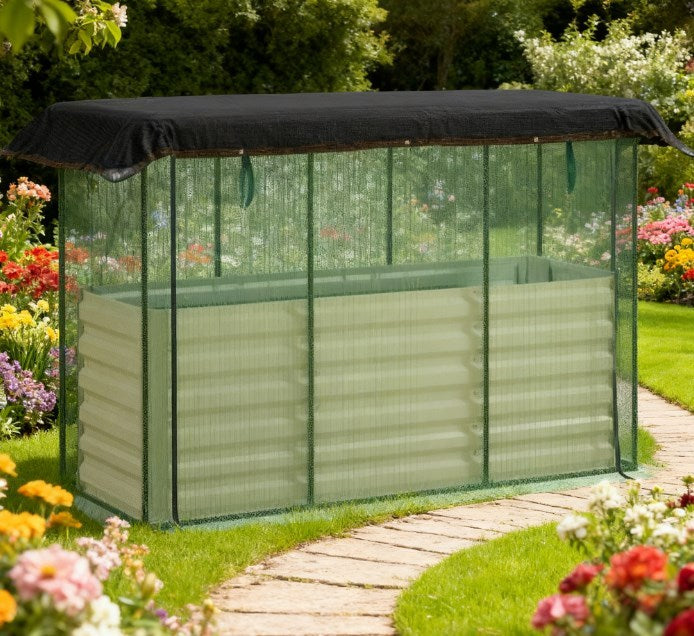 Galvanized Steel Planter Box,Crop Cage and Shade Cloth with Raised Garden Bed Media 1