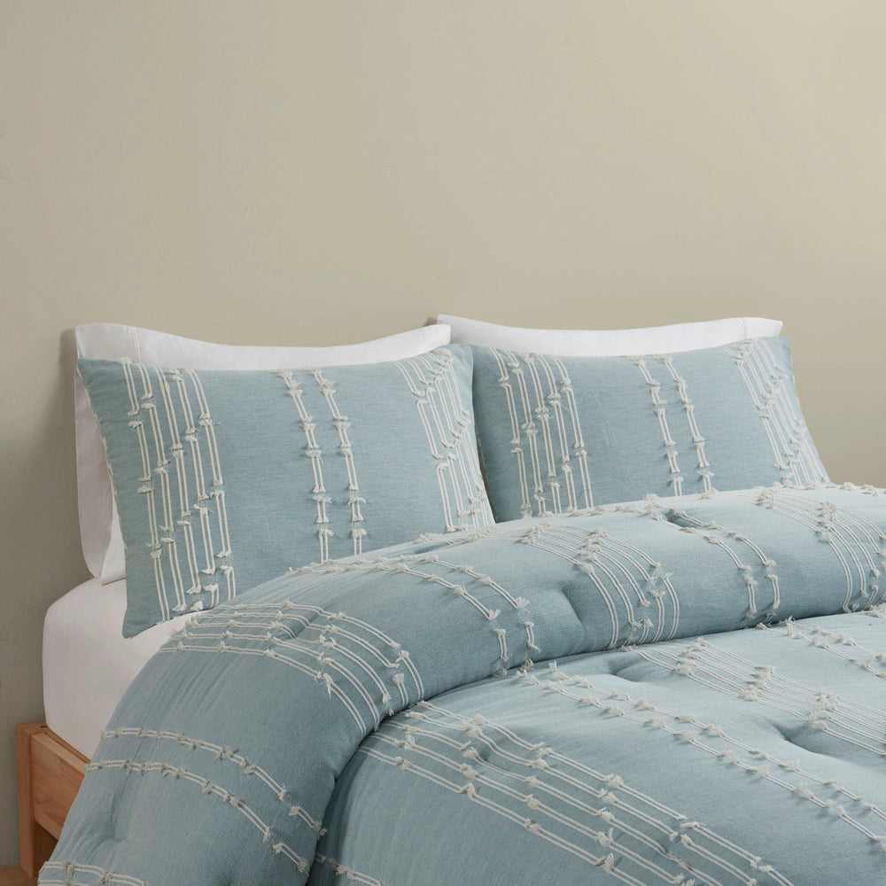 3 Piece Cotton Jacquard Comforter Set Aqua Full/Queen Media 19