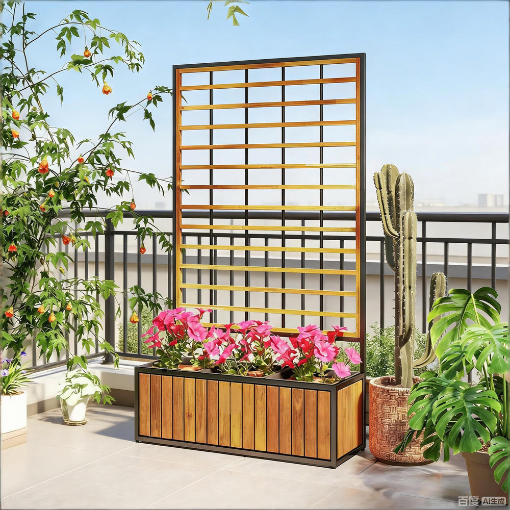 Wooden Raised Garden Bed with Trellis Media 8