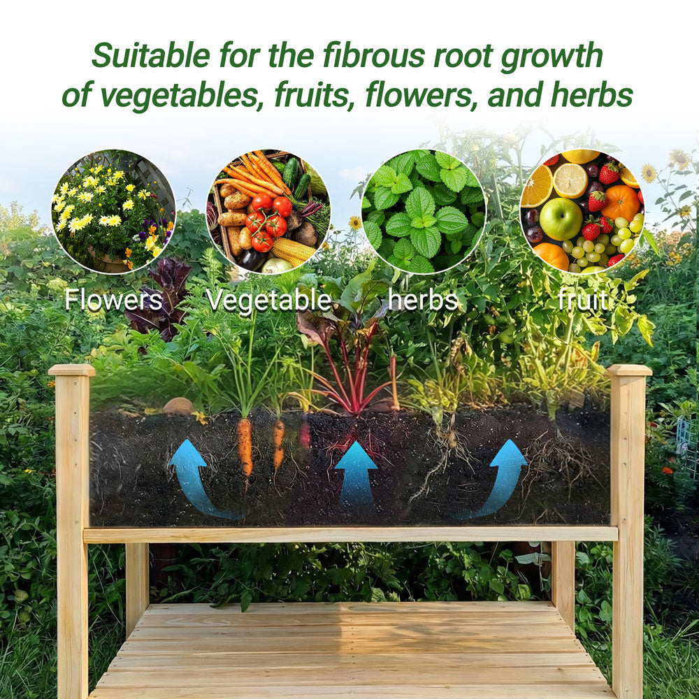 Raised Garden Bed 48x23x31.1-inch Elevated Wood Planter with Water Collection Tray, Storage Shelf, Protective Liner Media 6