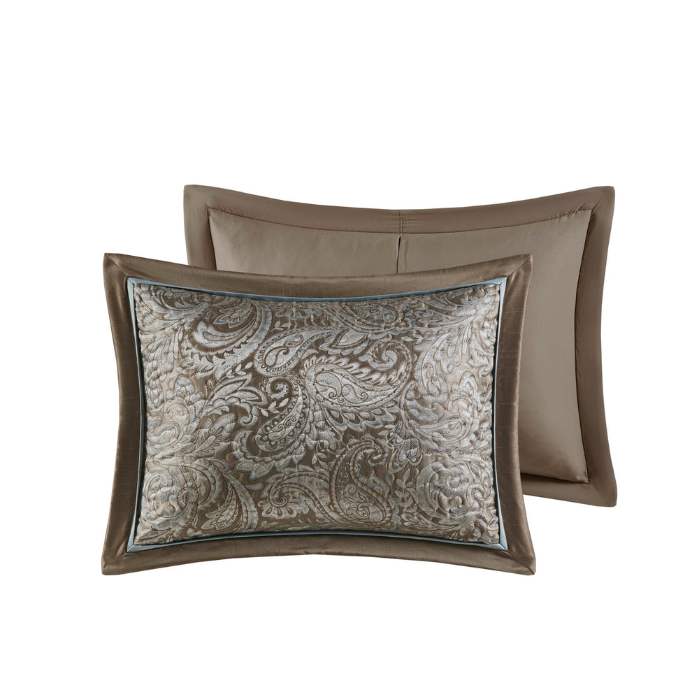 5 Piece Jacquard Bedspread Set with Throw Pillows Blue/Brown King Media 10