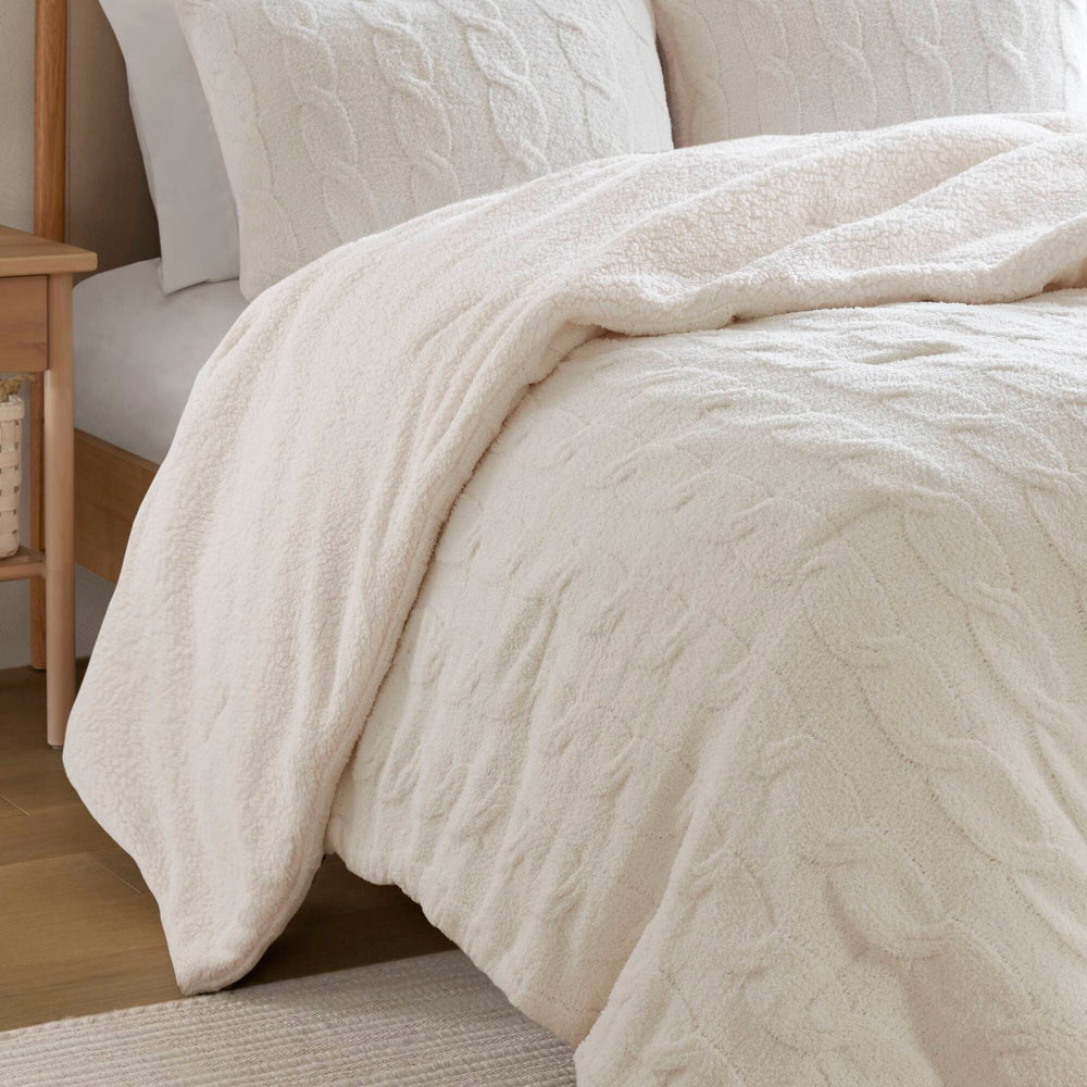 3 Pieces King/Cal King Cable Knit Chenille Comforter Set,Ivory Media 16