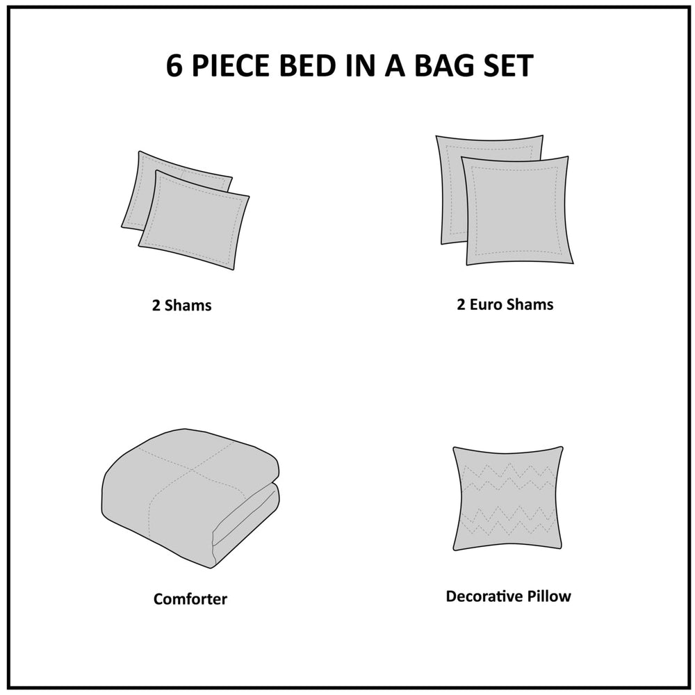 6 Piece Embroidered Cotton Reversible Comforter Set Ivory King/Cal King Media 15