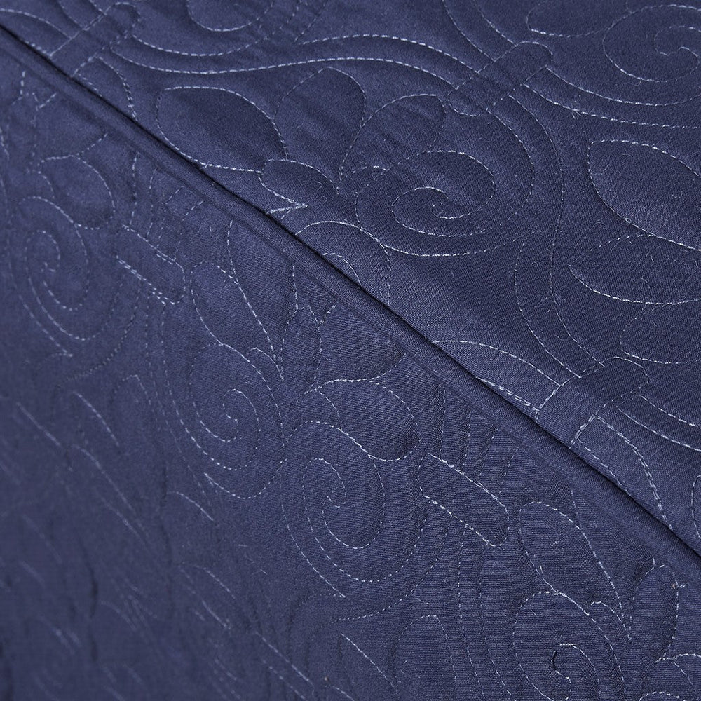 3 Piece Split Corner Pleated Quilted Bedspread Navy Queen Media 14