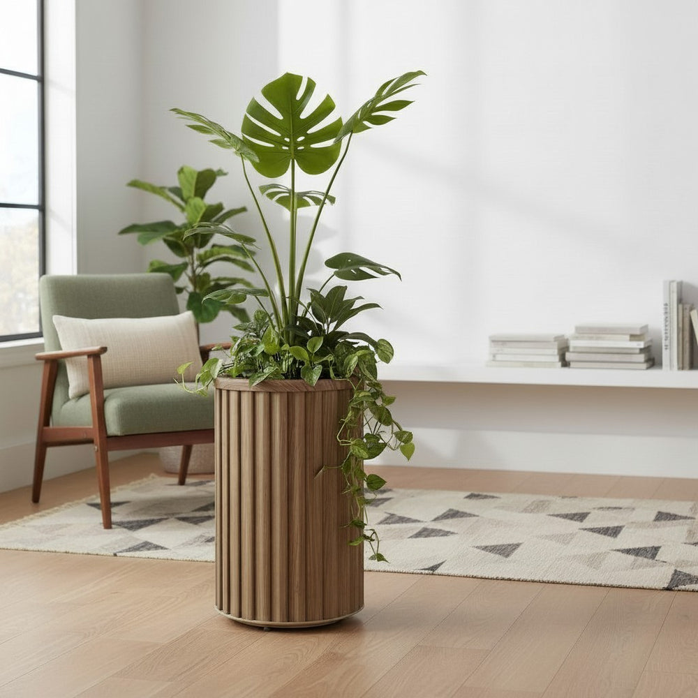 Round Strata Column Planter LG - Medium Brown Media 2