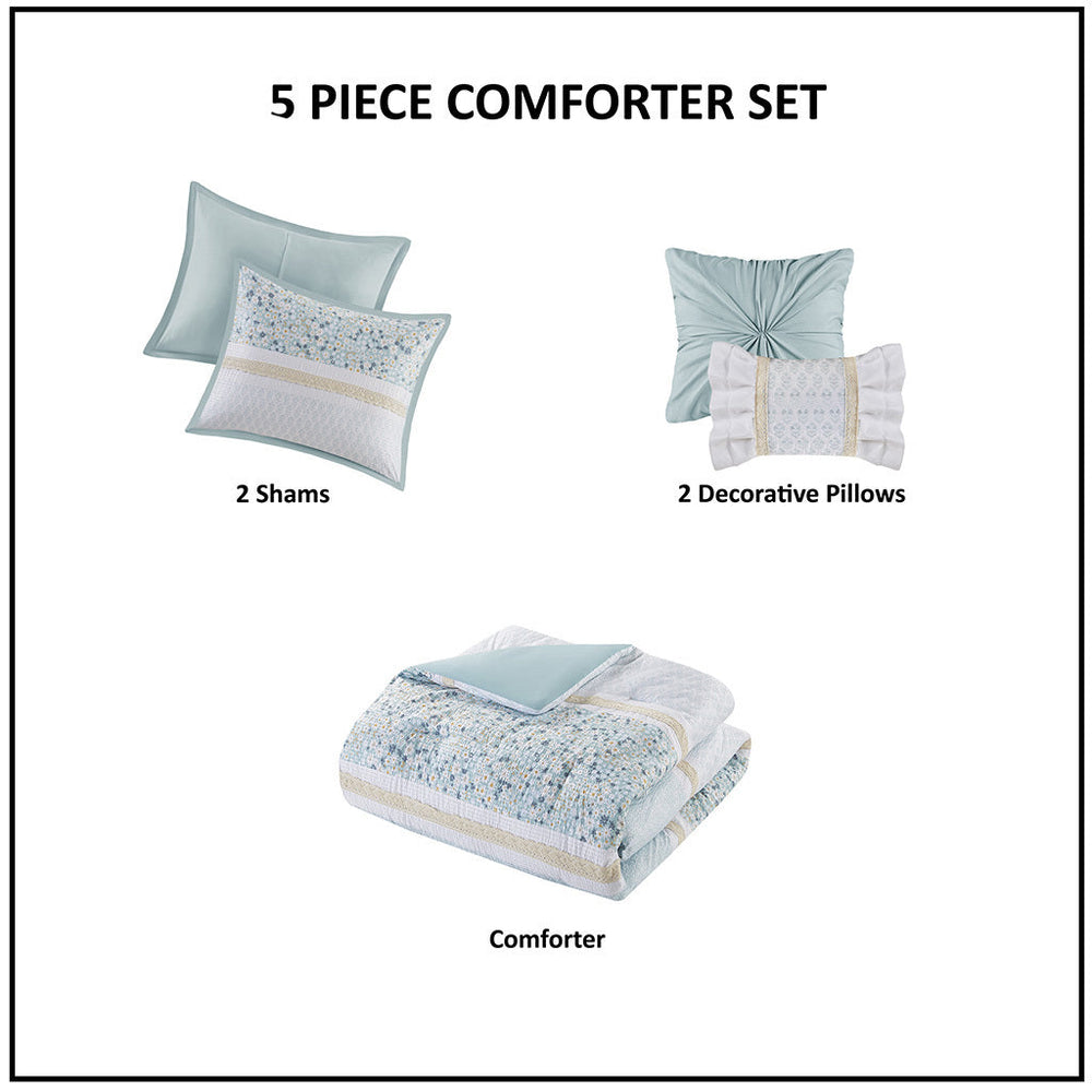 Full/Queen 5 Piece Seersucker Comforter Set with Throw Pillows Media 16