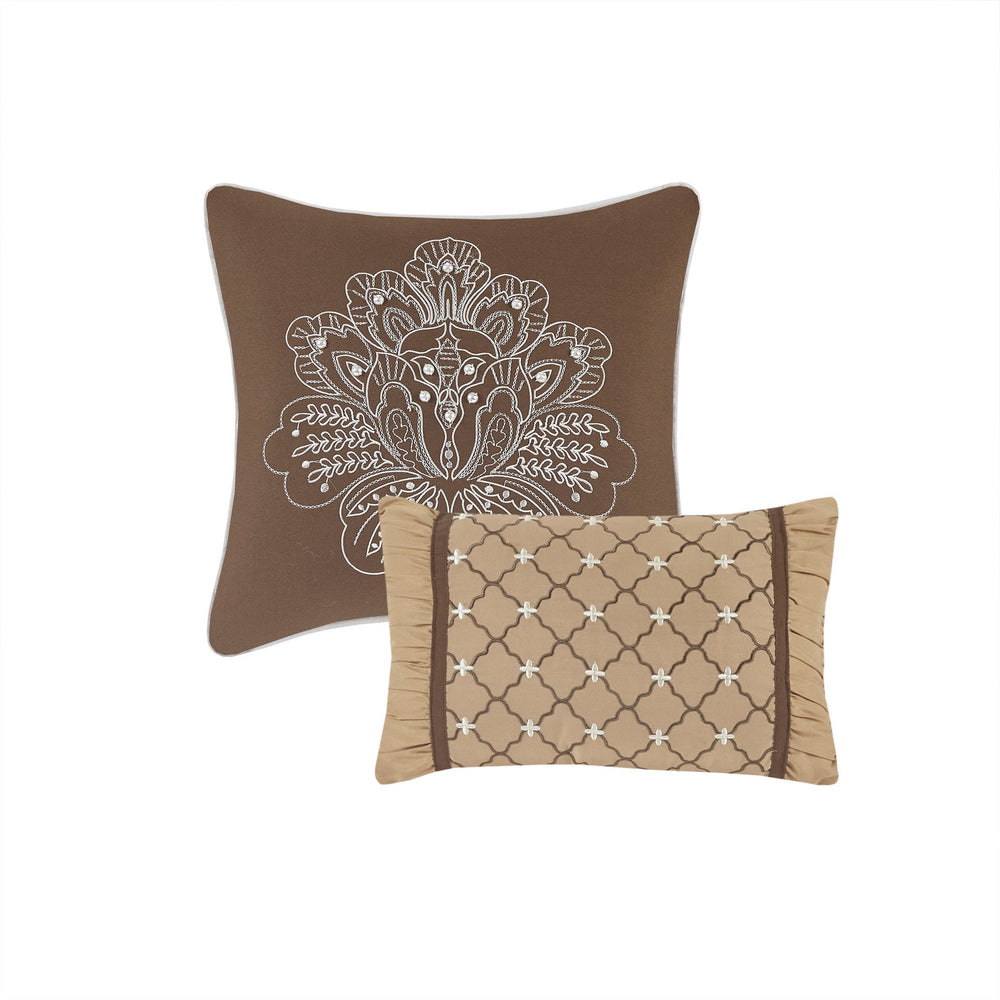 5 Piece Reversible Jacquard Bedspread Set Brown/Gold King Media 12